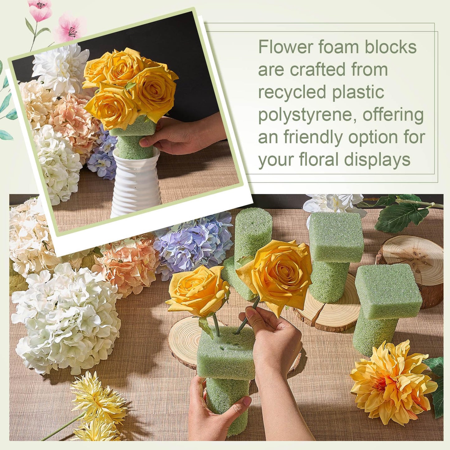 Chunful 4 Pieces Floral Foam Vase Insert 3. 25 x 6 Inch Cemetery Vase Inserts Recycled Floral Foam Cemetery vases for Grave Artificial Flowers Home Florist Headstone Decoration Flower Arrangements