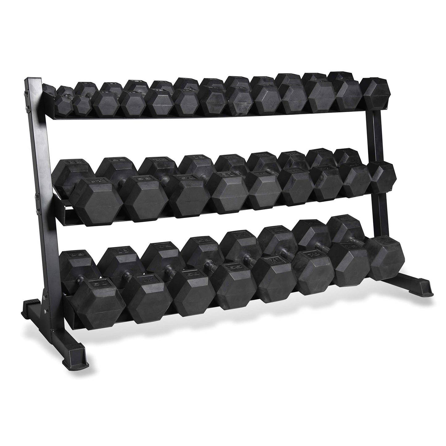 CAP 1200 LB Dumbbell Set with 3-Tier Rack, Rubber Hex Weights, Home & Commercial Gym Weight Set for Strength Training, Chrome Handle, Black Rack