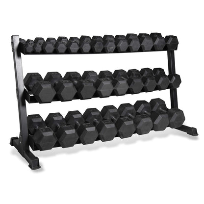 CAP 1200 LB Dumbbell Set with 3-Tier Rack, Rubber Hex Weights, Home & Commercial Gym Weight Set for Strength Training, Chrome Handle, Black Rack