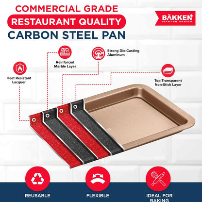BAKKEN Nonstick Baking Pans - Commercial Grade Carbon Steel Cookie Sheet, 13.18" x 8.66", Oven Safe to 450°F, Brown