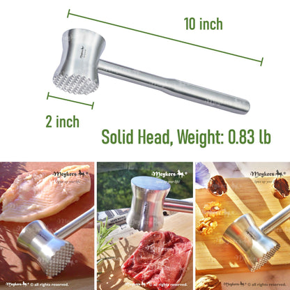 Meykers Meat Tenderizer Mallet | 304 Stainless Steel | Dishwasher Safe | Meat Pounder Hammer Flattner Beater | Kitchen Tool for Steak Chicken Poultry Food | ablandador de carne martillo para carne