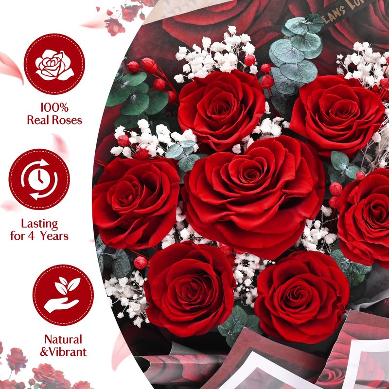 Forever Rose Flowers for Delivery Mothers Day Gifts, 7-Piece Red Preserved Roses Flowers Bouquet with Vase Gift Box, Long-Lasting Flower Bouquet for Mom Her Women Wife Girlfriend Mothers Day