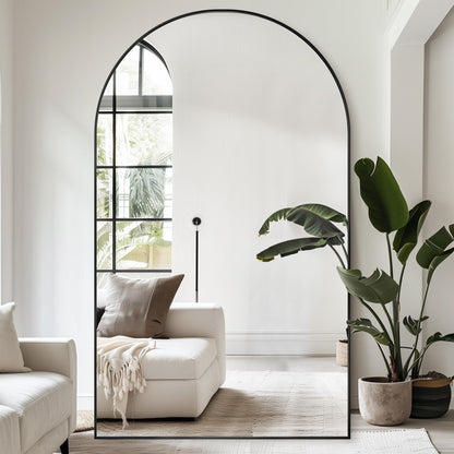 Antok 86" x46” Arched Full Length Floor Mirror, Black Aluminum Frame, Free Standing/Wall Mount/Leaning for Bedroom, Living Room, Dressing Room