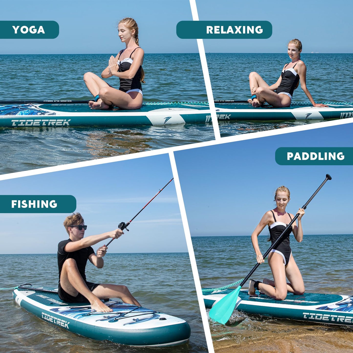TIDETREK 11'/11'6" x 33"/34" x 6" Inflatable SUP Paddle Board – Extra-Wide, Stable Stand Up Paddle Board with Premium Full Accessory Set for Adults & Youth (Ocean Spirit, 11'x33 x6)
