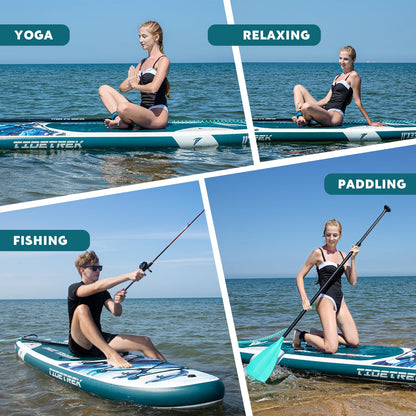 TIDETREK 11'/11'6" x 33"/34" x 6" Inflatable SUP Paddle Board – Extra-Wide, Stable Stand Up Paddle Board with Premium Full Accessory Set for Adults & Youth (Ocean Spirit, 11'x33 x6)