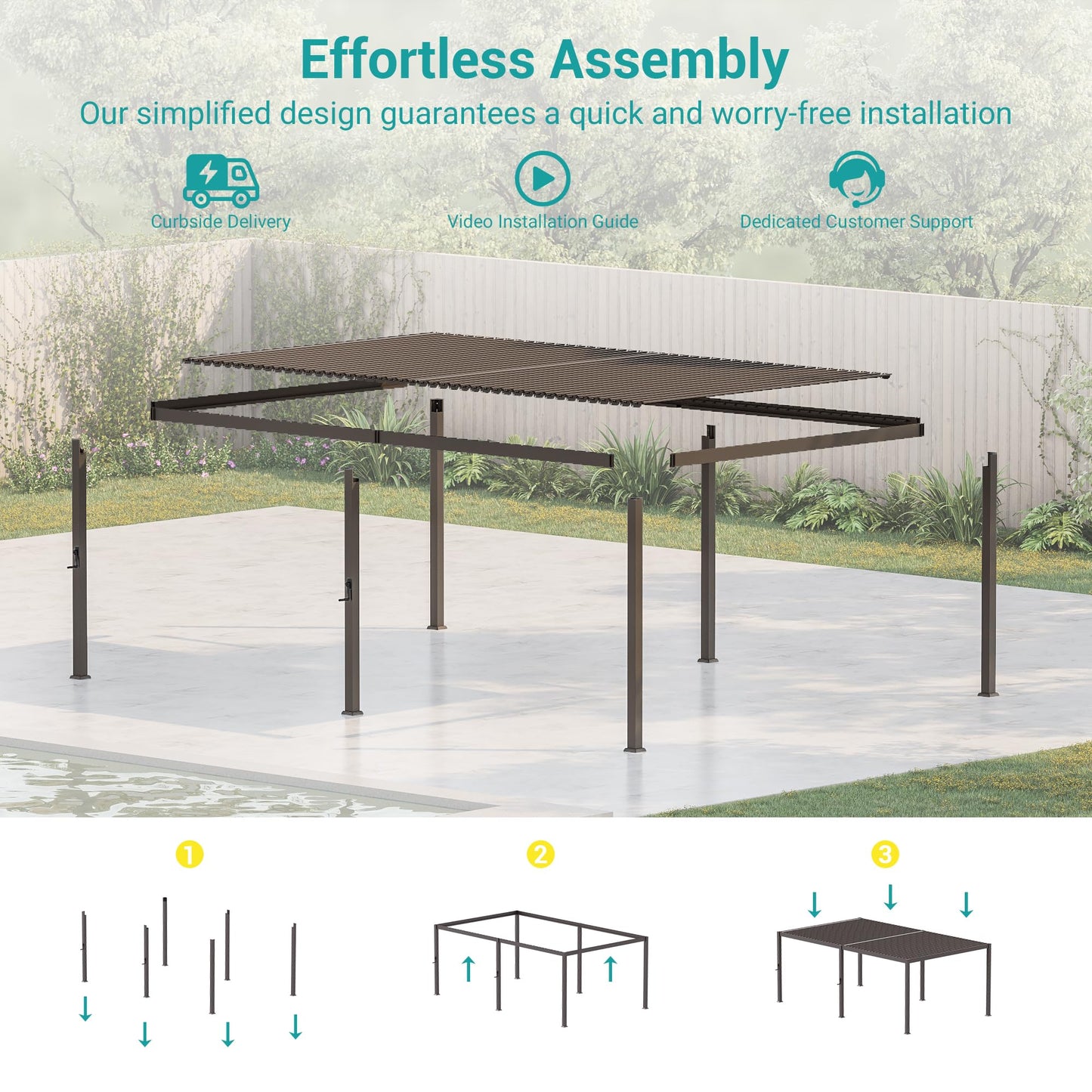 SANLUCE Patio LED Louvered Pergola, 12x20 Ft Outdoor Metal Pergolas with Adjustable Roof and LED Strip Lights, Easy Assembly Outdoor Pergola for Patio, Garden, Deck, Backyard(Brown)