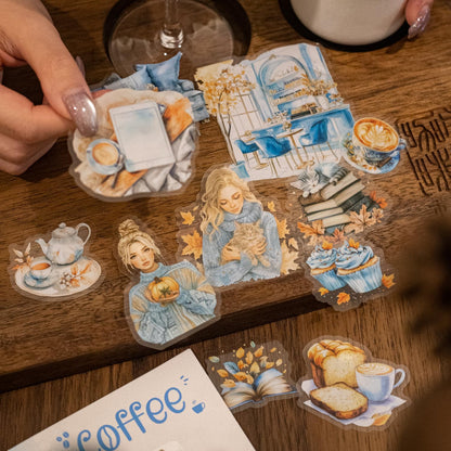 MiyouLuna 120 Pcs Coffee Themed PET Stickers Set, Vintage Aesthetic Stickers for Scrapbooking, Journaling, and DIY Crafts