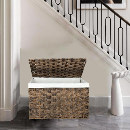 Storage Basket with Lid, 17.2 Gallon Wicker Storage Trunk with Handles, Handwoven Basket for Living Room