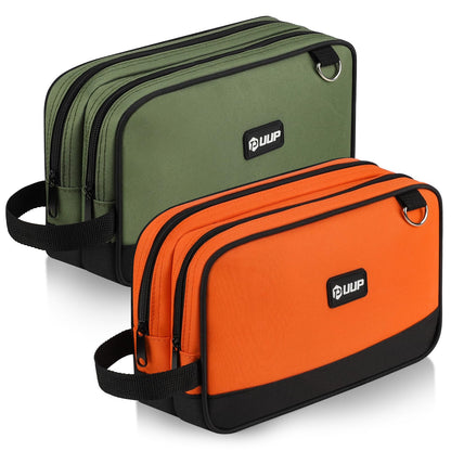 12" Small Tool Bag 2 Pack, Zipper Tool Pouch 2 Compartments, Utility ToolBag with Carrying Handle, Toolbox Organization, Screwdriver Storage Tool Box, Electrician Mechanic Men Dad Gifts, Orange/Green