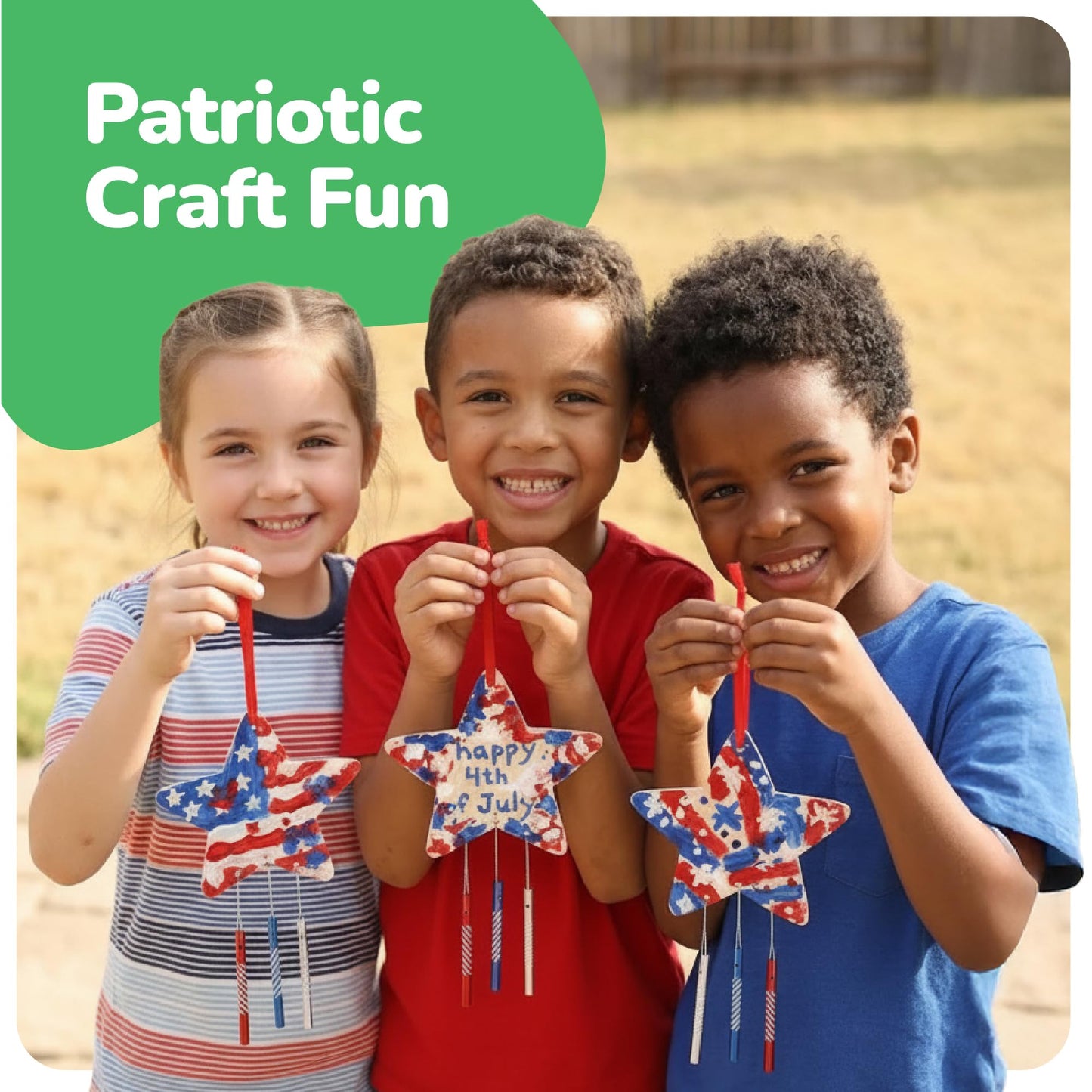 ArtCreativity Patriotic DIY Wind Chime Kit for Kids - 9 Pack - Wooden Wind Chime Set with Paint Kit, Rhinestone Flower Stickers, 105 Stickers, and More - July 4th Arts and Crafts for Kids 3 and Up