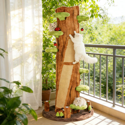 NUNU LAB Large Cat Tree for Indoor Cats – Multi-Level Solid Wood cat Tree Tower with Sisal Scratching Posts, Jumping Platforms, Plush Perches & Spring Toys for Multi-Cat Homes