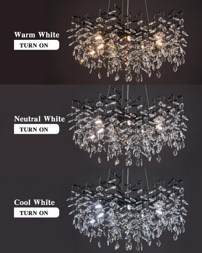 witkey Modern Tree Branch Crystal Chandelier Luxury Black Crystal Pendant Lighting 30" Contemporary 10-Light Chandeliers for Dining Room Kitchen Bedroom Living Room