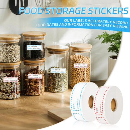 1000 Pcs Removable Freezer Labels, 1x3 Inch Waterproof Oil Resistant Food Storage Stickers, No Residue Easy Peel Date Content Labels for Kitchen Containers, Glass Jars & Restaurants