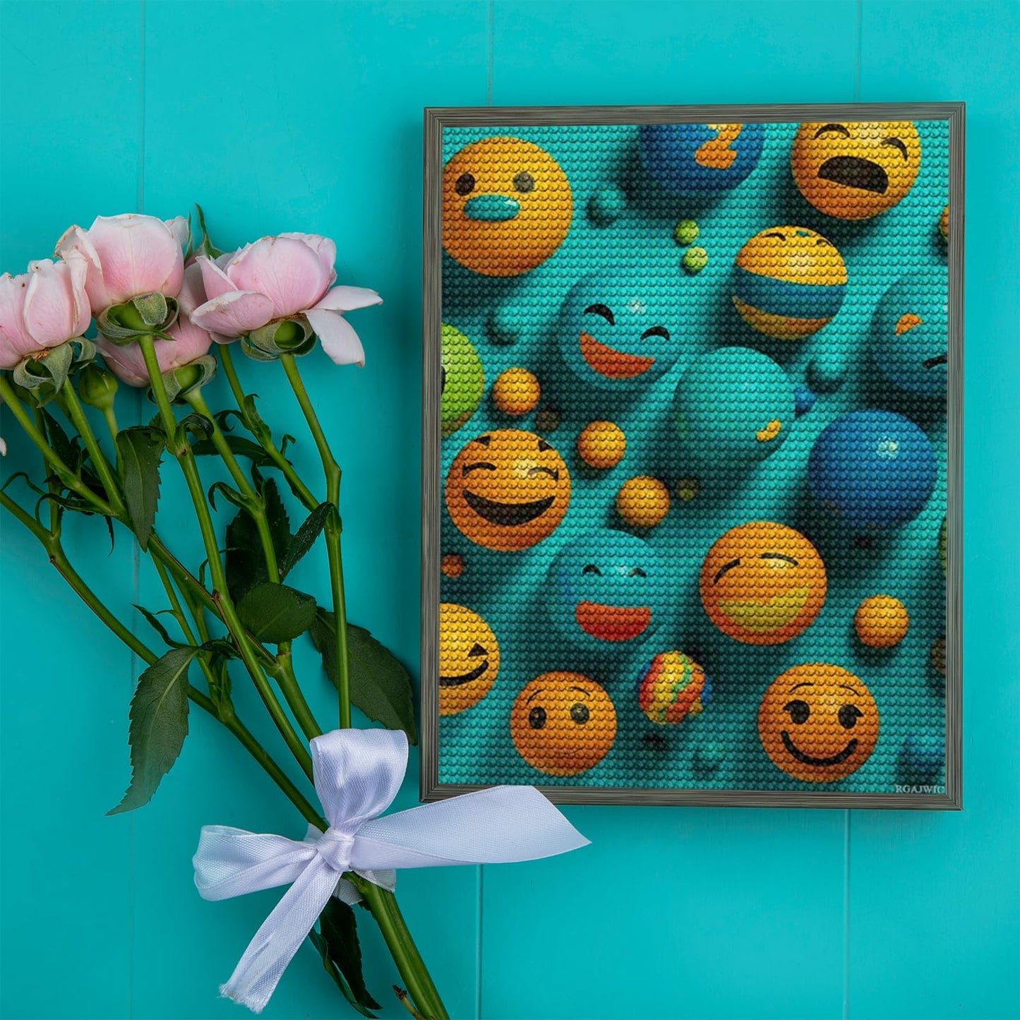 RGAJWIC Smiley Face Diamond Painting Kits 12"x16" Cute Gem Art Painting Full Drill Diamond Dots Paintings for Beginners DIY Diamonds Pictures for Adults Home Wall Decor