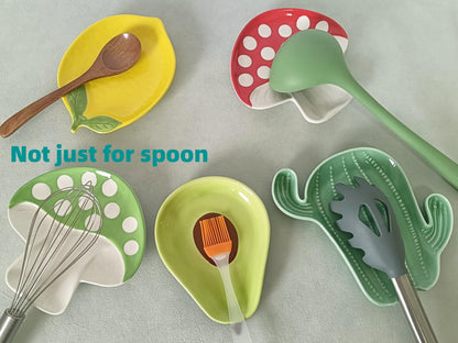 Ceramic Spoon Rest for Stove Top & Kitchen Counter Spoon Holder for Stove & Cooking Spoon Holder for Ladle Cute Spoon & Utensil Rest Spatula Rest, Mushroom Kitchen Decor & Accessories (Rustic Brown)