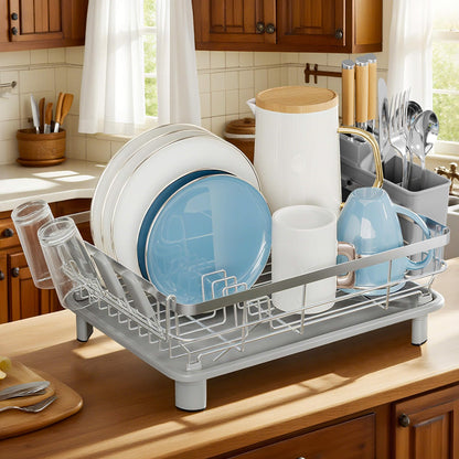 MOUKABAL Dish Drying Rack, Dish Rack, Stainless Steel Dish Racks for Kitchen Counter, Dish Drainer with Removable Utensil Holder, Drainboard (Grey,Stainless Steel,13''W x 17''L)