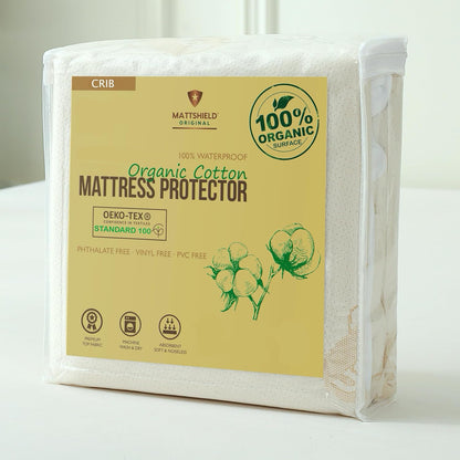 250 Crib Organic Mattress Protector Pad - OCS Certified Organic Cotton Waterproof Breathable Mattress Pad Cover - GSM