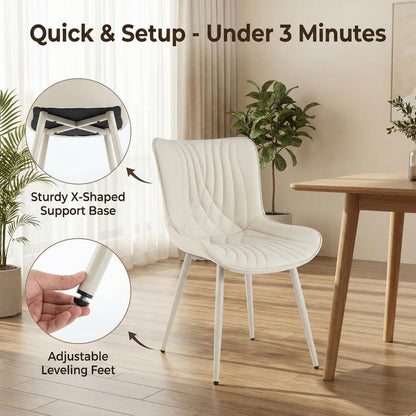 Kidol & Shellder Dining Chairs Set of 2, Mid Century Modern Kitchen Chairs with Metel Legs, PU Leather Upholstered Side Chair for Dining Room, Living Room, Lounge, Restaurant, Cream
