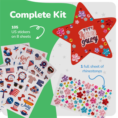 ArtCreativity Patriotic DIY Wind Chime Kit for Kids - 9 Pack - Wooden Wind Chime Set with Paint Kit, Rhinestone Flower Stickers, 105 Stickers, and More - July 4th Arts and Crafts for Kids 3 and Up