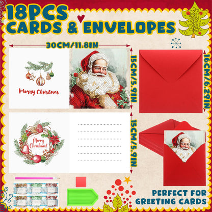Colarr 18 Pcs Vintage Christmas Diamond Painting Greeting Card with Envelopes 5d DIY Diamond Art Snowman Santa Cards for Adults Craft Family Birthday Gifts Including 3 Pen 1 Tray 1 Sticky Wax