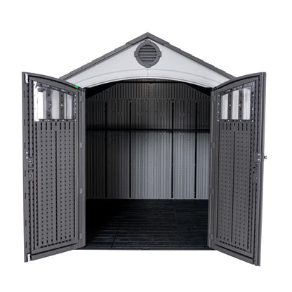 Lifetime Outdoor Storage Shed, 8x10 Ft, Gray, Resin Tool Shed with Lockable Doors and Steel-Reinforced Walls