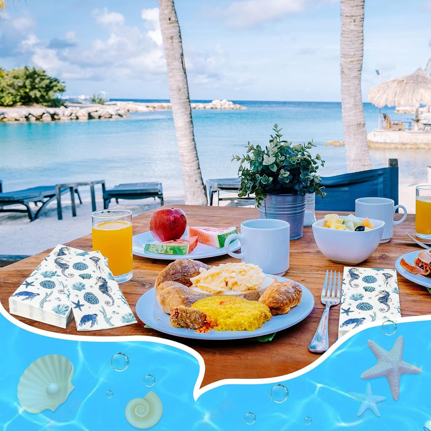 200 2 Summer Geyoga Pcs Guest Napkins Ply Disposable Decorative Guest Towel Napkins Nautical Coastal Paper Hand Towels