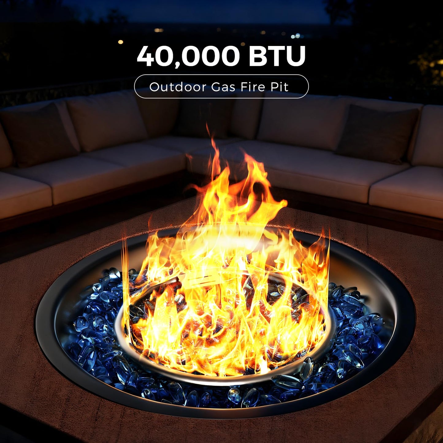 Jocoevol 28 Inch Fire Pit Table Propane Fire Pit 40,000btu Gas Fire Pits for Outdoor Outside Patio with Burner Lid, Glass Rocks