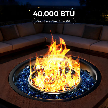 Jocoevol 28 Inch Fire Pit Table Propane Fire Pit 40,000btu Gas Fire Pits for Outdoor Outside Patio with Burner Lid, Glass Rocks