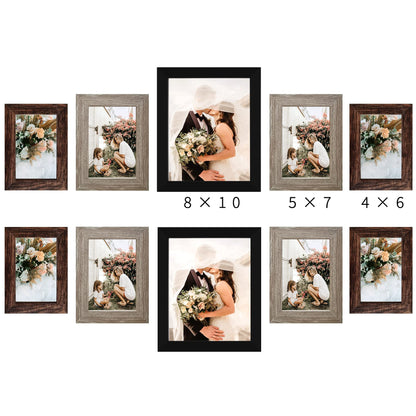 LUCKYLIFE Picture Frames Collage Wall Decor 10-Pack, Gallery Wall Frame Set with 8x10 5x7 4x6 Frames in 3 Different Finishes