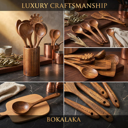 Wooden Spoons for Cooking,10 Pcs Natural Teak Wooden Kitchen Utensils Set Wooden Utensils for Cooking Wooden Cooking Utensils Wooden Spatulas for Cooking (10)