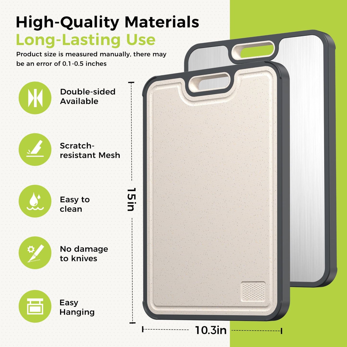 Sumzzz Titanium Cutting Board for Kitchen, Non Toxic 2-in-1 Cutting Board Double Sided Food Grade Pure Titanium, Knife Friendly Easy to Clean Large Size 15”×10.3”