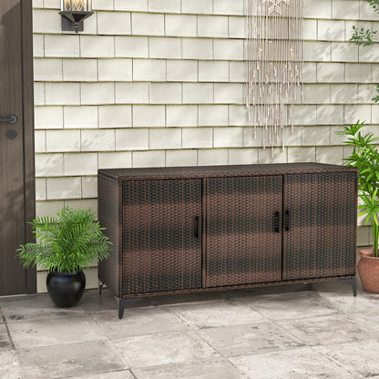Giantex 84-Gallon Wicker Deck Box - Patio Storage Cabinet, 3-Door PE Rattan Storage Container with Removable Shelves, Indoor & Outdoor Package Box for Porch, Patio Furniture Cushions Tools (Brown)