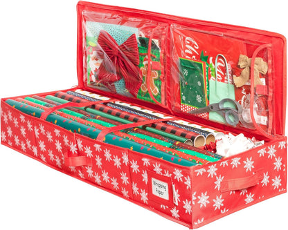 Wrapping Paper Storage Container, Fits 27 Rolls, Underbed Organizer for Gift Wrap, Ribbon, and Bows