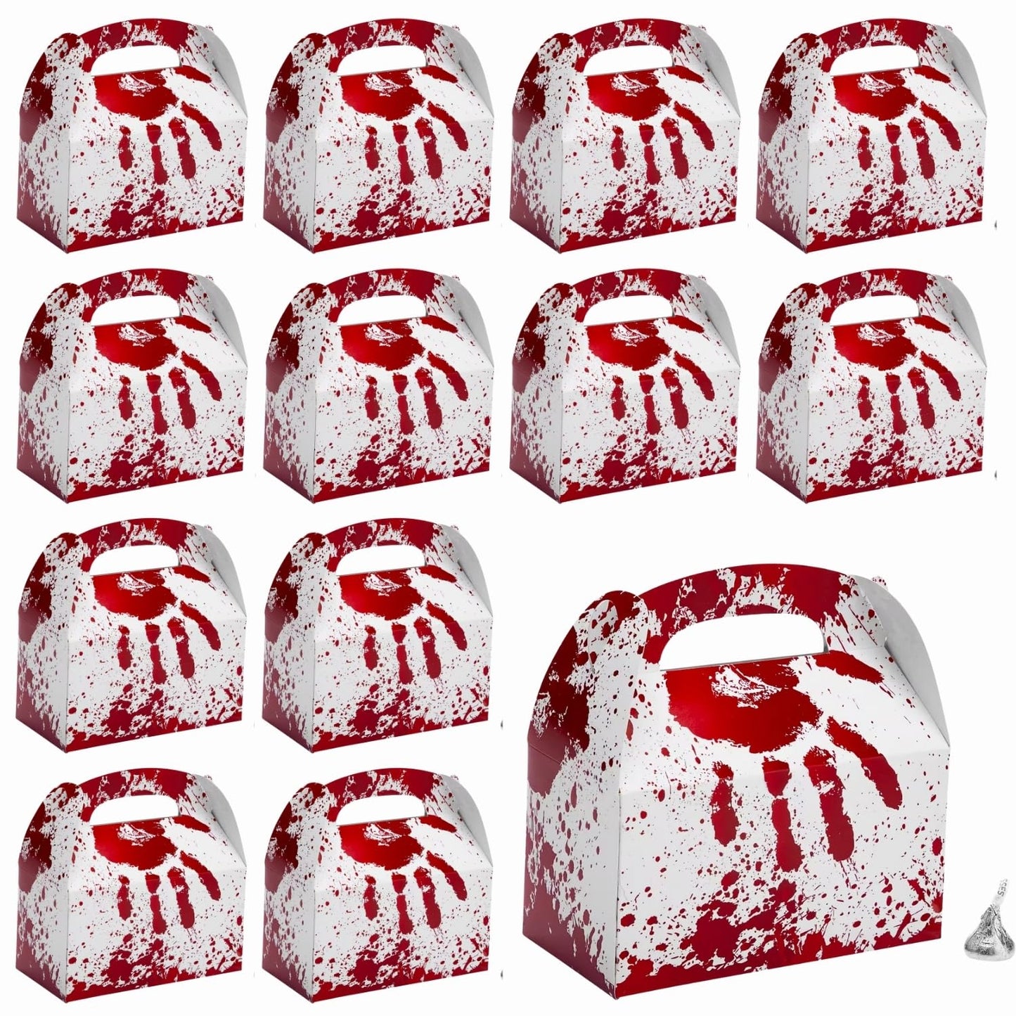 Fun Express Halloween Horror Party Favor Boxes - 6" x 5.25" (12 Pcs.) - Bloody Cardstock Treat Holders - Ideal for Spooky-Themed Events, Costume Parties, and Trick-or-Treats