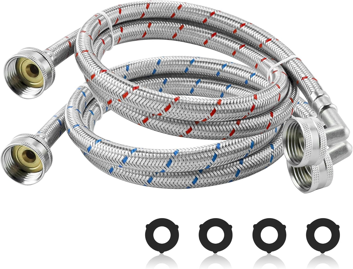 4ft Premium Burst-Proof Stainless Steel Washing Machine Hoses, 90 Degree Elbow Water Connection Inlet Supply Lines