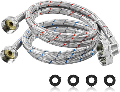4ft Premium Burst-Proof Stainless Steel Washing Machine Hoses, 90 Degree Elbow Water Connection Inlet Supply Lines