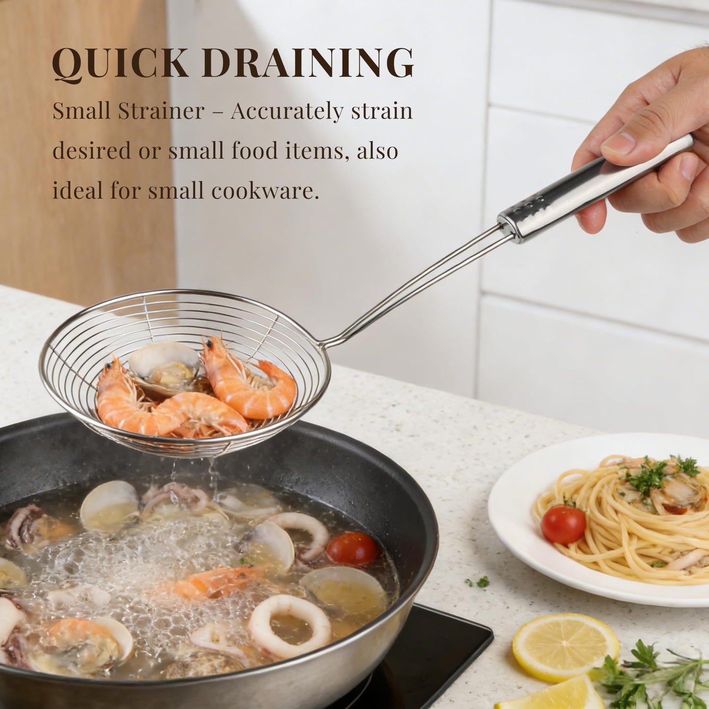 BAOKARU Spider Strainer Fine Mesh & Skimmer Spoon 4-Piece Set, Stainless Steel Pasta Ladle with Long Handle for Frying, Cooking and Carnitas (4.7”+5.5”+7.1”+8.7”)