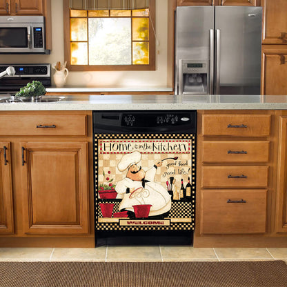 Yosa Chef Magnet Sticker, 23x26inch Plaid Dishwasher Sheet Decal, Classic Kitchen Refrigerator Door Decorative, Good Food Good Life Dishwasher Cover Panel Decals