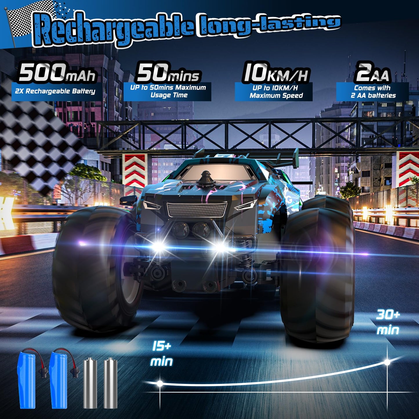 Hielse Remote Control Car, All-Terrain Remote Control Truck for Boys, Rechargeable Rc Truck with LED, 1:20, 10KM/H, 2 Motors, 2.4GHZ, Speed Friendly, Sturdy, Rc Cars for Christmas, Kids, Beginner