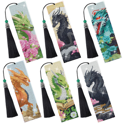 Sitsink Dragon Art Kits - 6 Pc Diamond Bookmarks with Tassels, Fantasy Creature Dragon Painting Kits for Adults