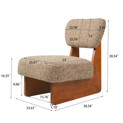 Christopher Knight Home Mores Low Profile Accent Chair Set of 2, Modern Living Room Armless Lounge Chair, Fabric Comfy Reading Chair for Bedroom, Wooden Frame and Thick Padded Seat, Walnut+Multi-Brown