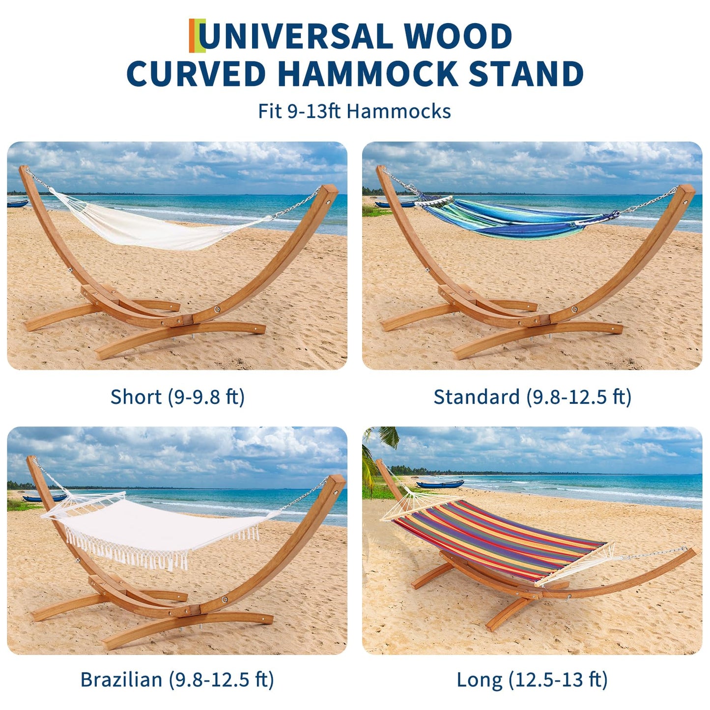 Wood Hammock Stand Only, Heavy Duty Weatherproof Universal Wood Hammock Stand for Outside, Patio, Backyard, Indoor, Max 475 LBS, Curved