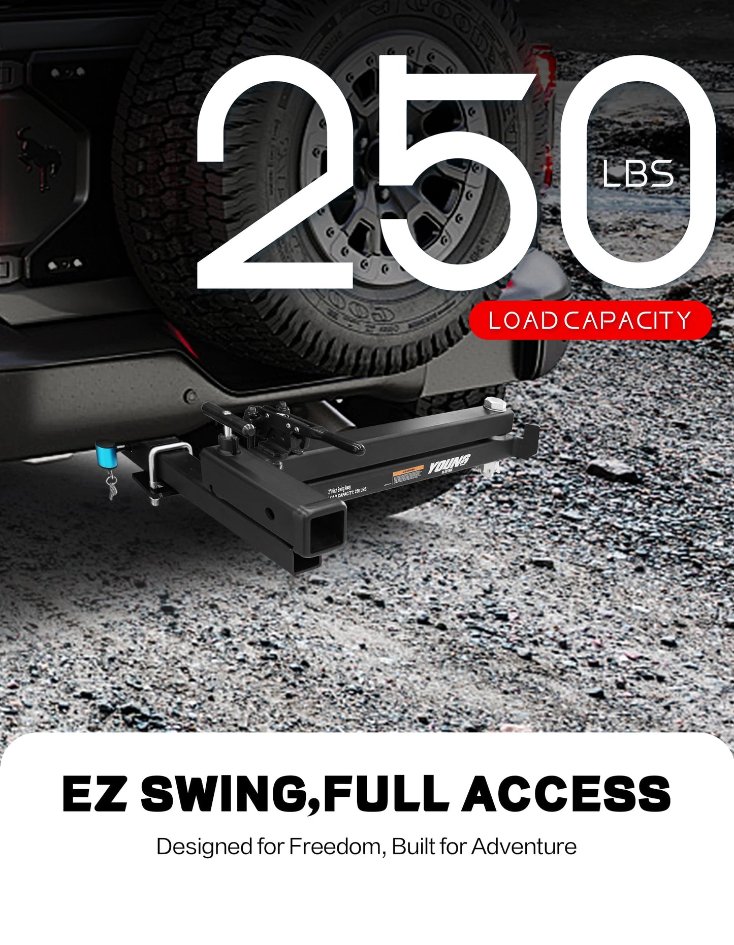 Young 250 lbs Heavy Duty Swing Away Hitch Adapter for Bike Rack & Cargo Carrier, Pre-Assembled 2" Hitch Extender