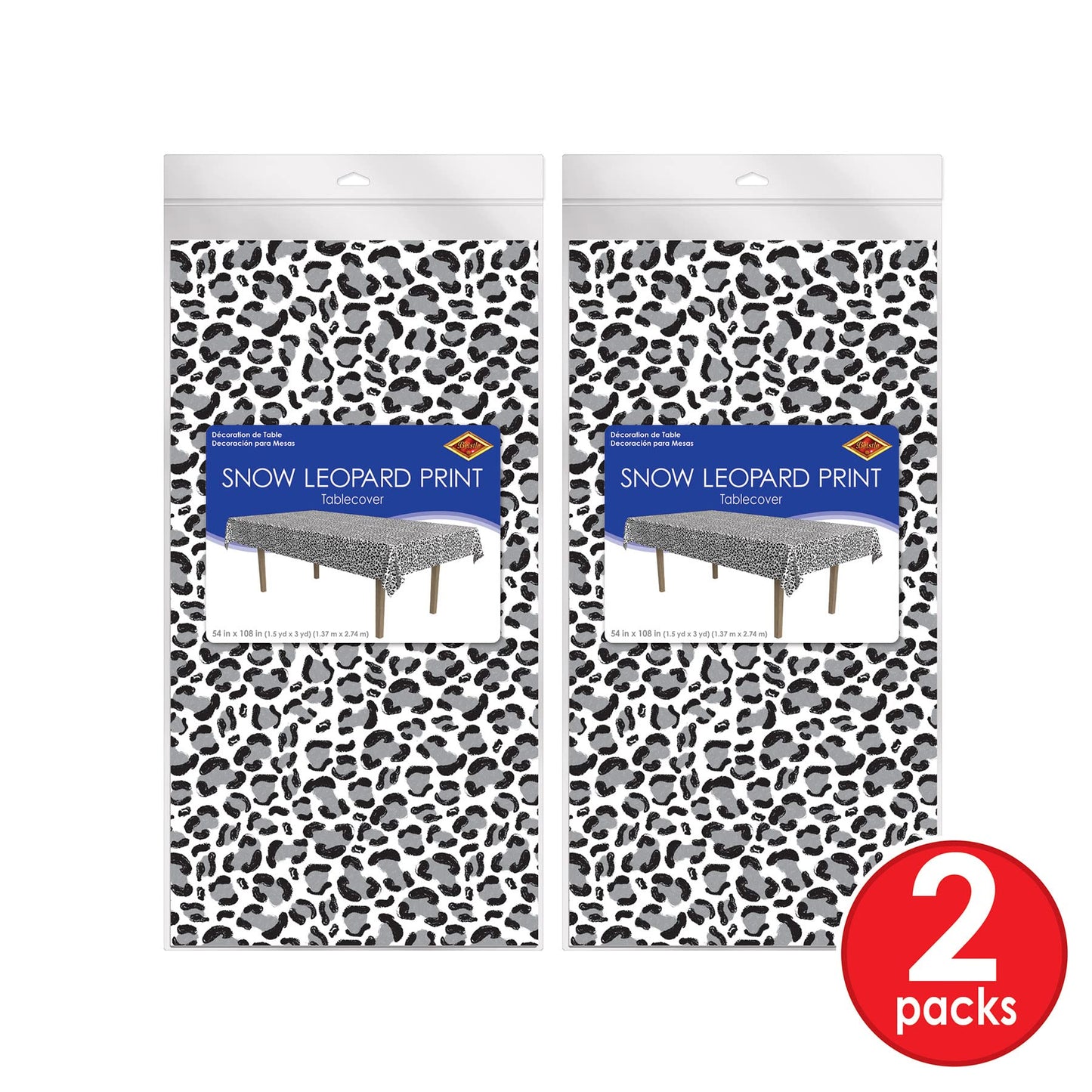 Beistle Snow Leopard Print Tablecover, 54” x 108”, 2 Piece – Plastic Table Cloth, Animal Print Tablecloth, Cheetah Party Decorations, Animal Safari Theme Decorations, Safari Table Cloth