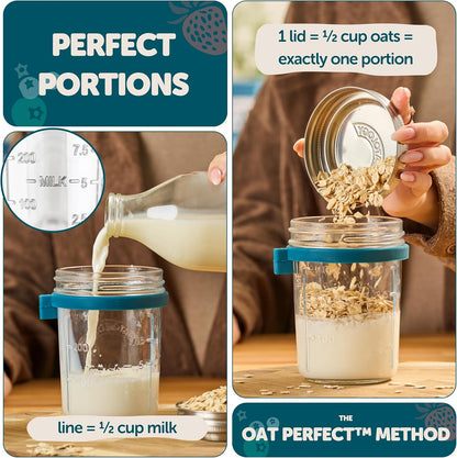 16oz 1 Pack Overnight Oats Jar with Spoon & Stainless Steel Lid - Leakproof Glass Oatmeal Container for Meal Prep
