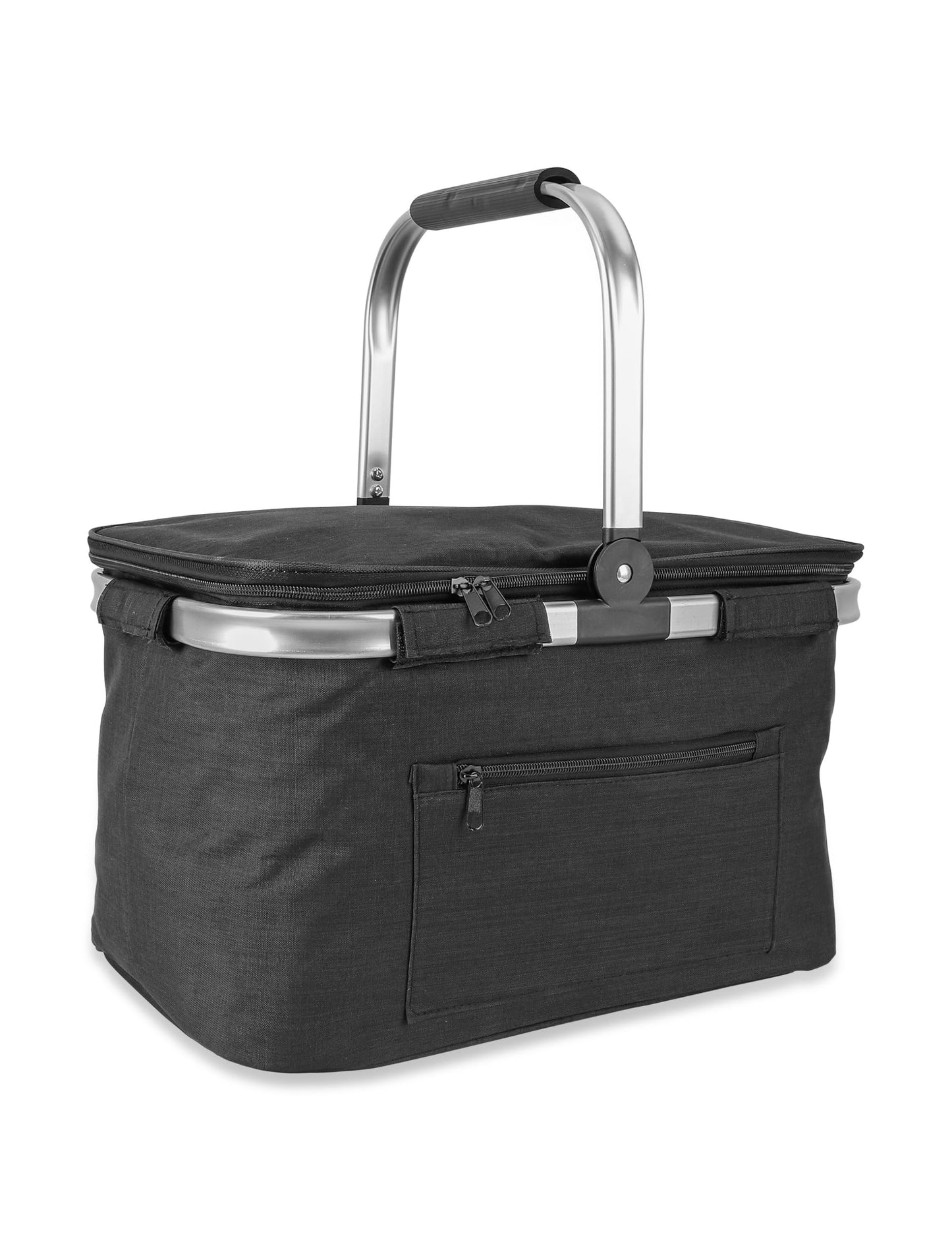 MEKOTRIN Large Picnic Basket Insulated, Foldable Shoping Basket Cooler Bag, Leakproof Picnic Baskets with Handle and Lid for Camping Outdoor Birthday Lunch BBQ Travel Beach(Black, 17.7x10.2x9.8in)