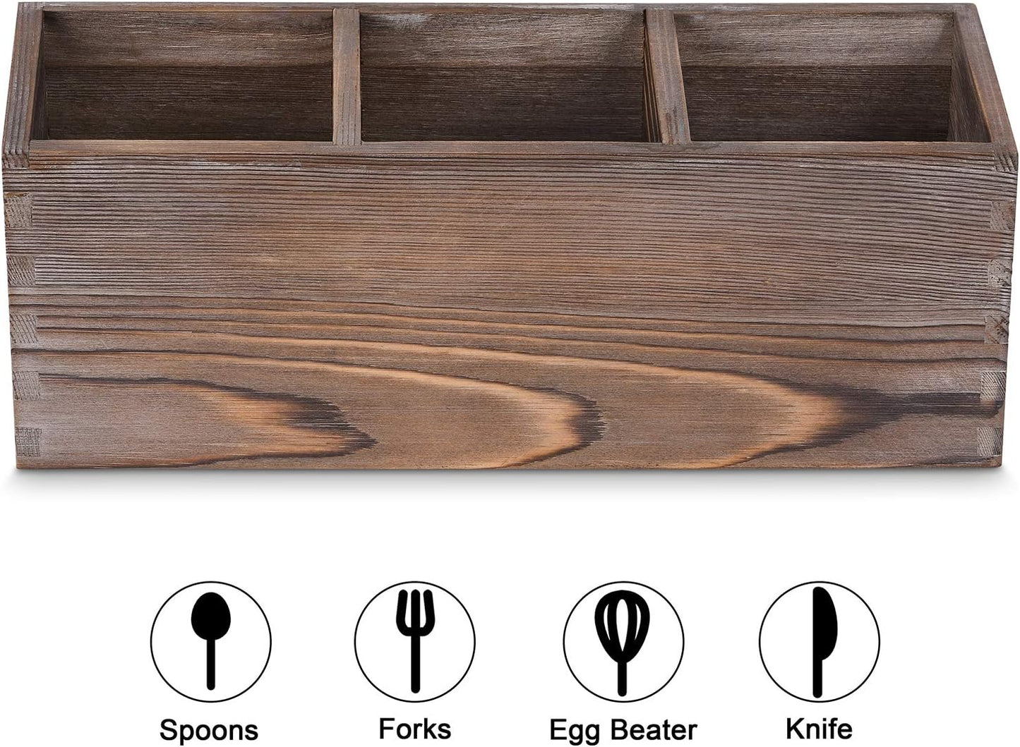 Wooden Silverware Organizer with 3 Spacious Compartments, Cooking Spatula Holder, Kitchen Utensil Flatware Caddy