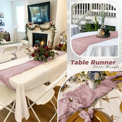 FANTEKE 12 Pack Dusty Pink Cheesecloth Table Runner 20 x 120 Inch Gauze Table Runner Fabric Semi Sheer Cheese Cloth Table Decor Bulk for Rustic Romantic Wedding Baby Shower Party Table Decoration