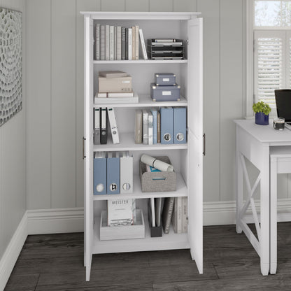 Bush Home Key West Tall Storage Cabinet with Doors in Pure White Oak