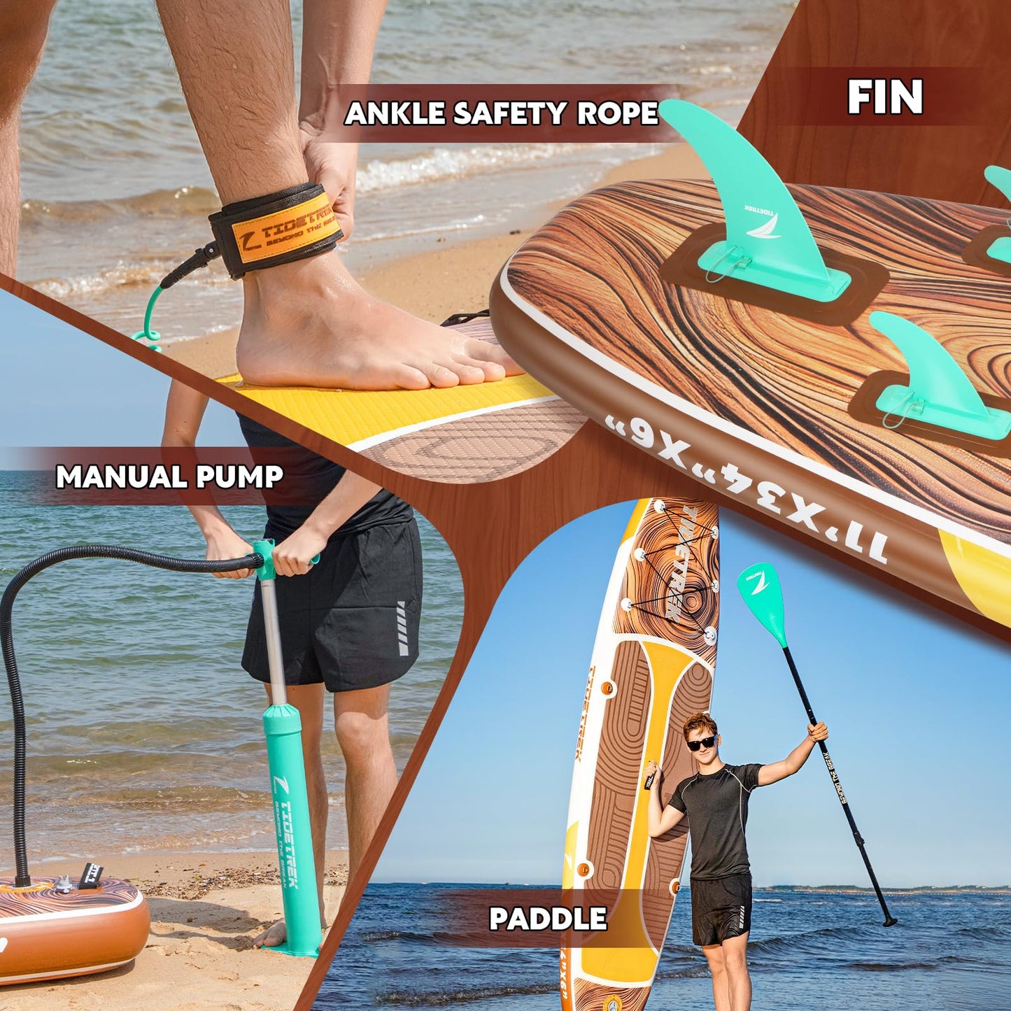 TIDETREK 11'/11'6" x 33"/34" x 6" Inflatable SUP Paddle Board – Extra-Wide, Stable Stand Up Paddle Board with Premium Full Accessory Set for Adults & Youth (Earth Pulse, 11'x34 x6)